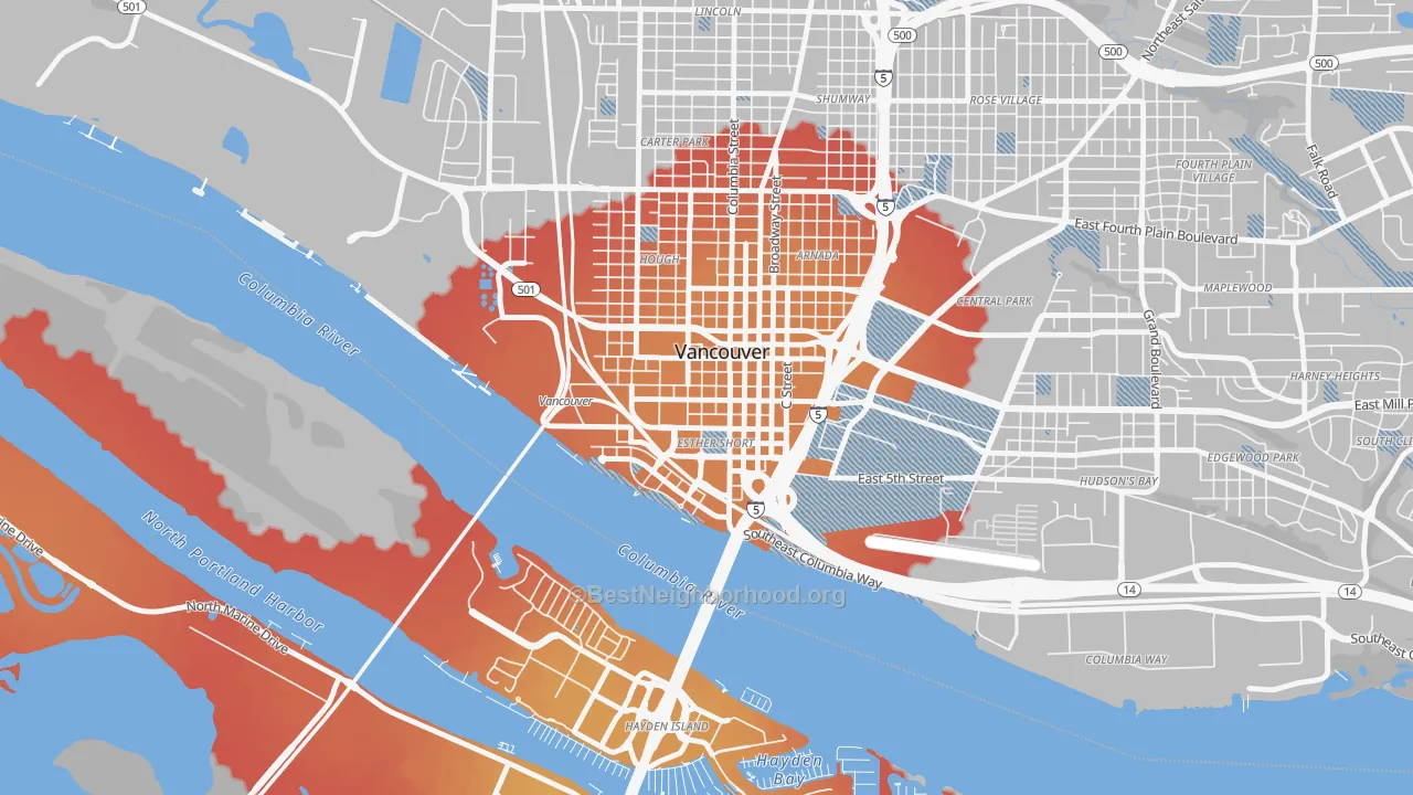 Transit Grade map of Esther Short, Vancouver, WA