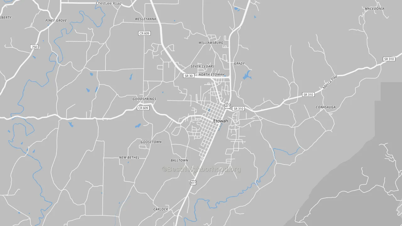 Transit Grade map of Etowah, TN