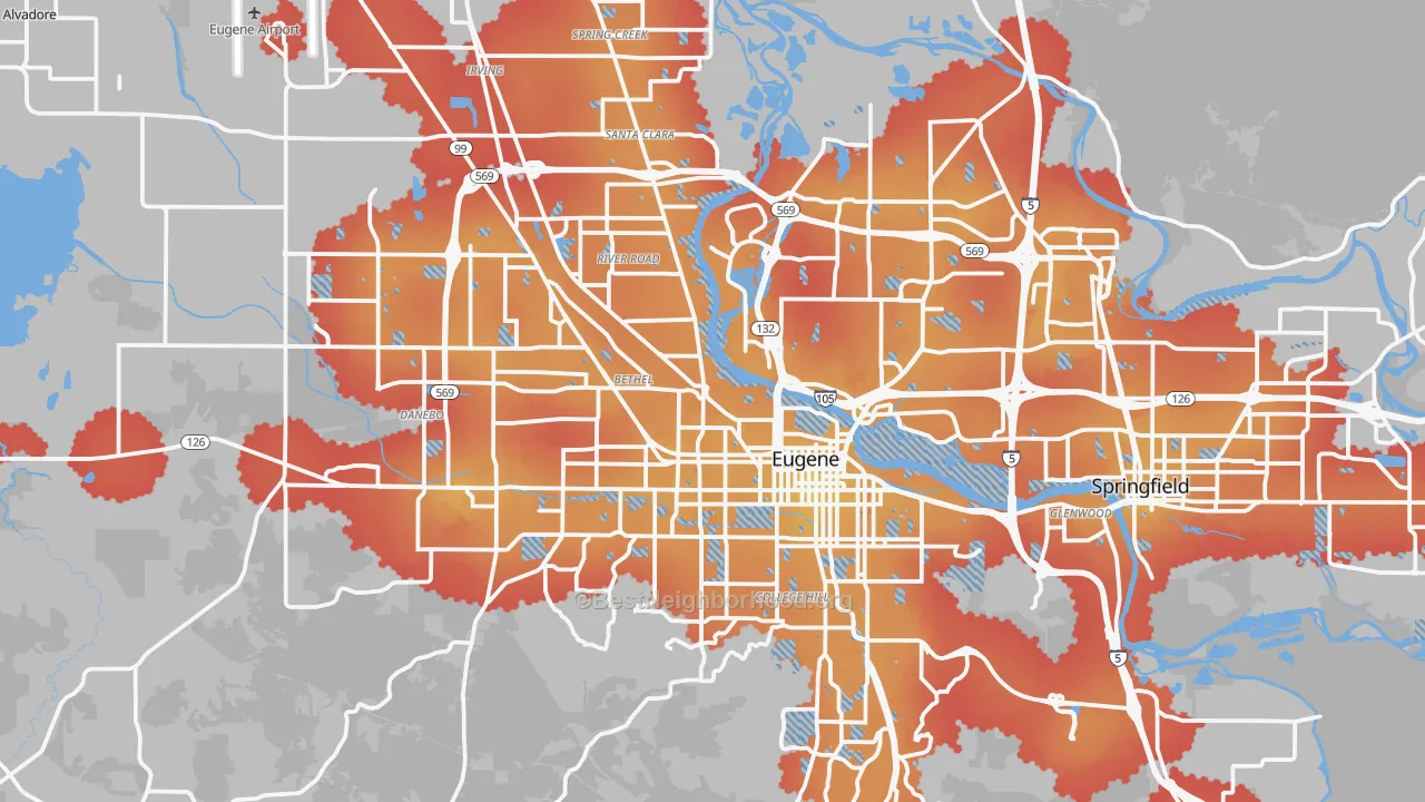 Transit Grade map of Eugene, OR