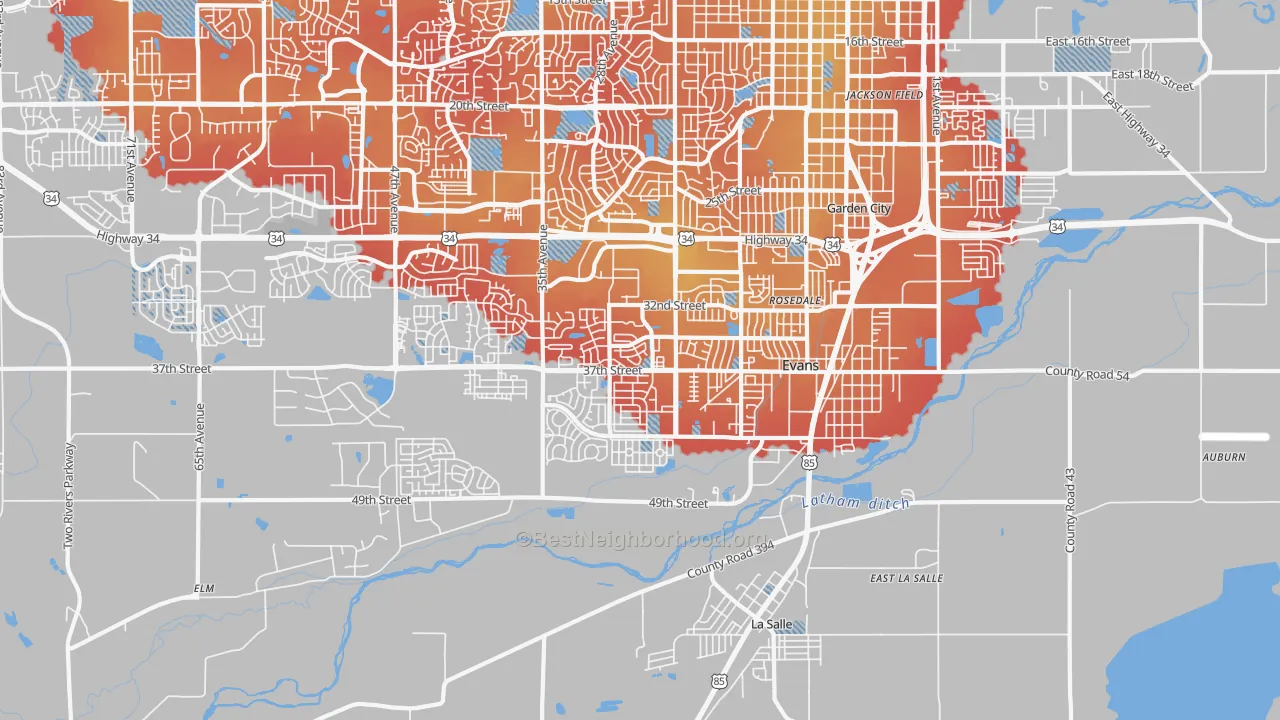 Transit Grade map of Evans, CO