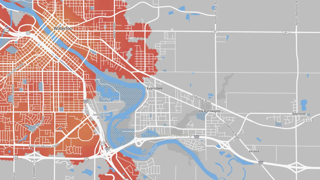Transit Grade map of Evansdale, IA