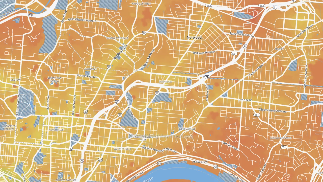 Transit Grade map of Evanston, Cincinnati, OH