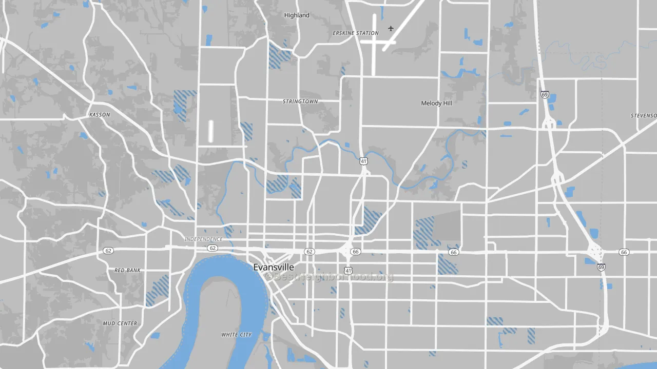 Transit Grade map of Evansville, IN