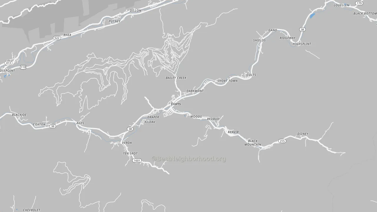 Transit Grade map of Evarts, KY