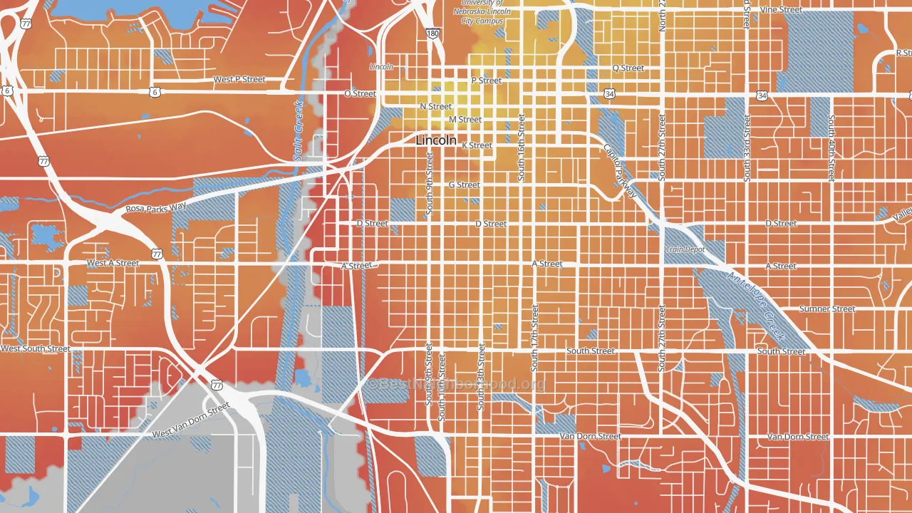 Transit Grade map of Everett, Lincoln, NE