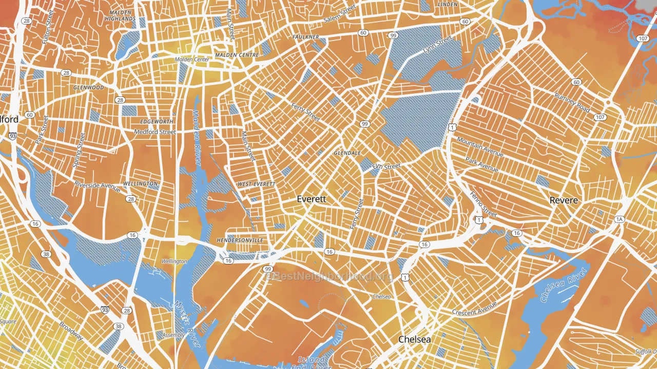 Transit Grade map of Everett, MA