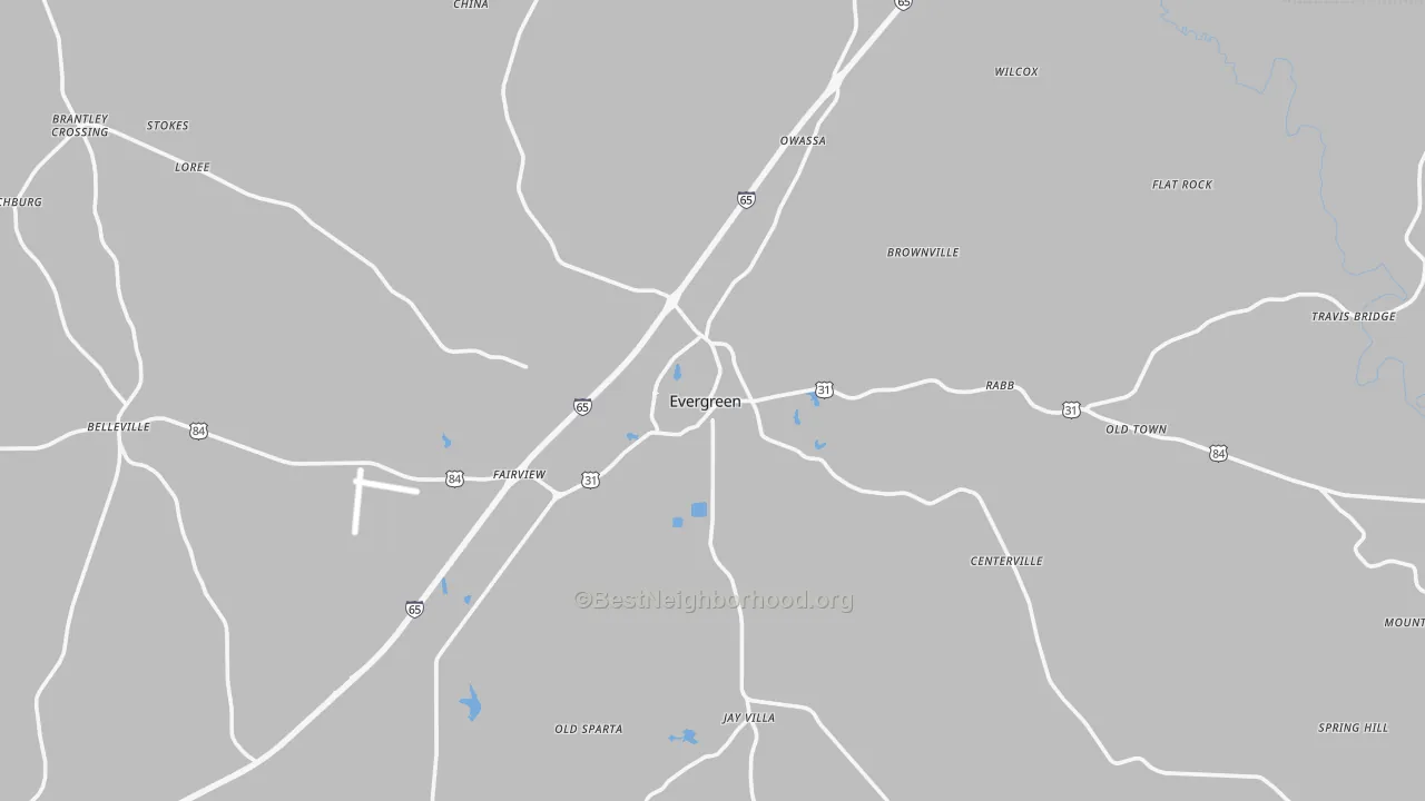 Transit Grade map of Evergreen, AL