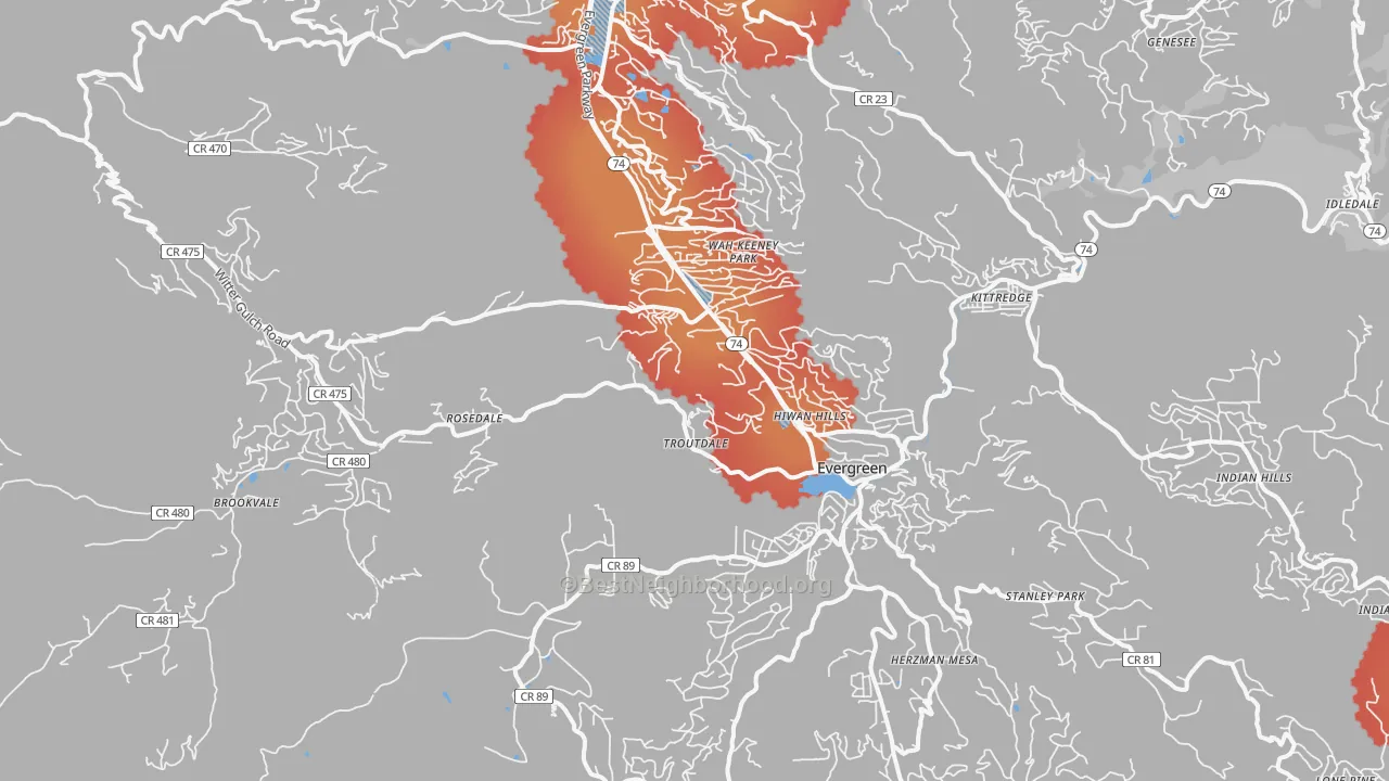 Transit Grade map of Evergreen, CO