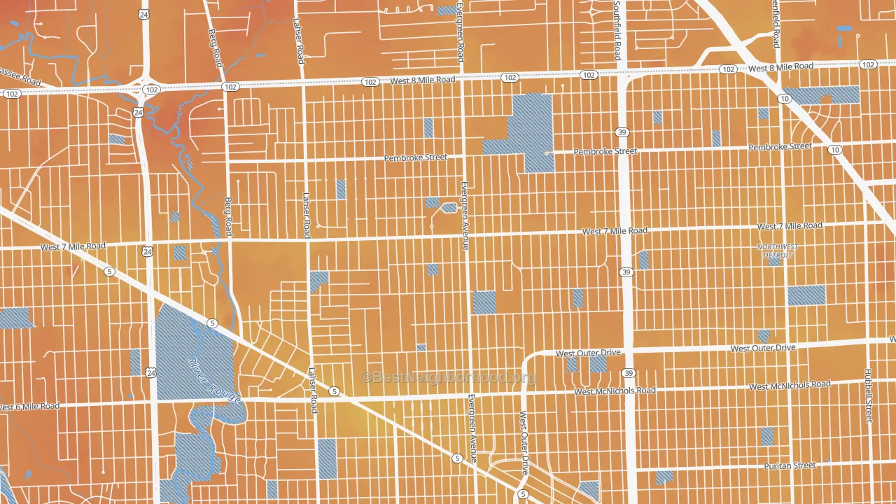 Transit Grade map of Evergreen, Detroit, MI