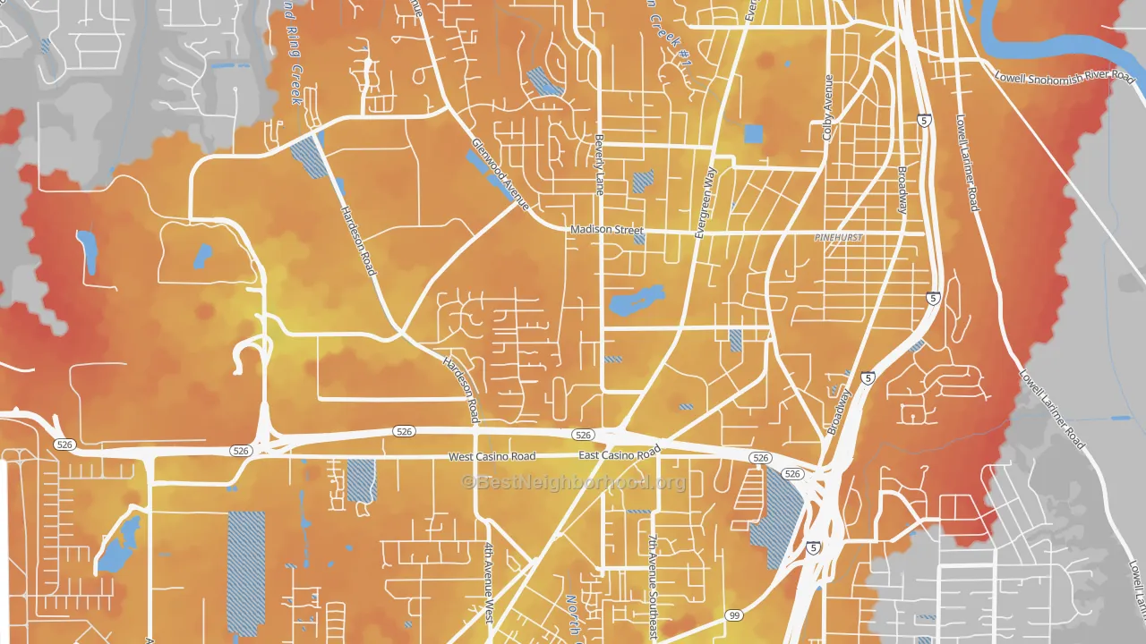 Transit Grade map of Evergreen, Everett, WA