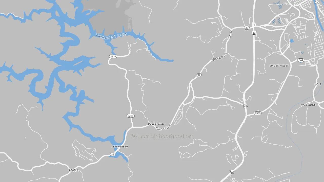Transit Grade map of Evergreen, KY