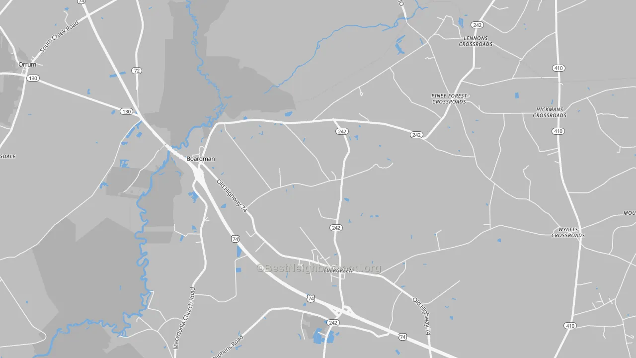 Transit Grade map of Evergreen, NC