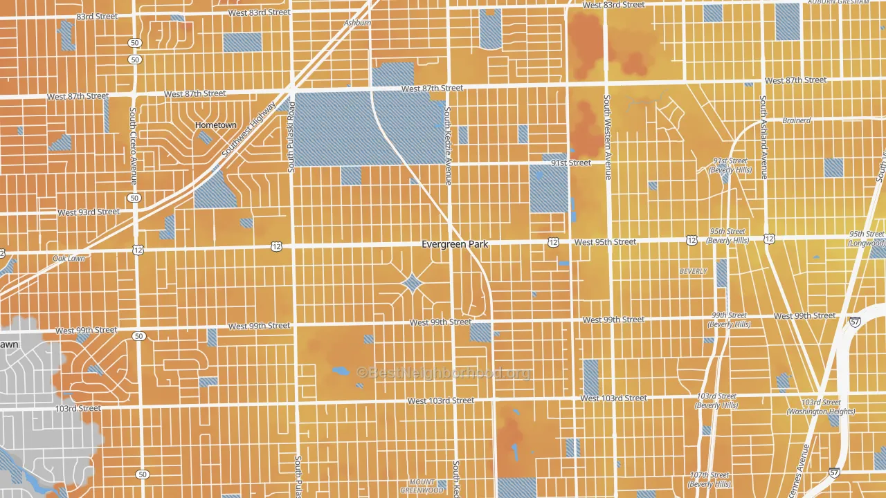 Transit Grade map of Evergreen Park, IL