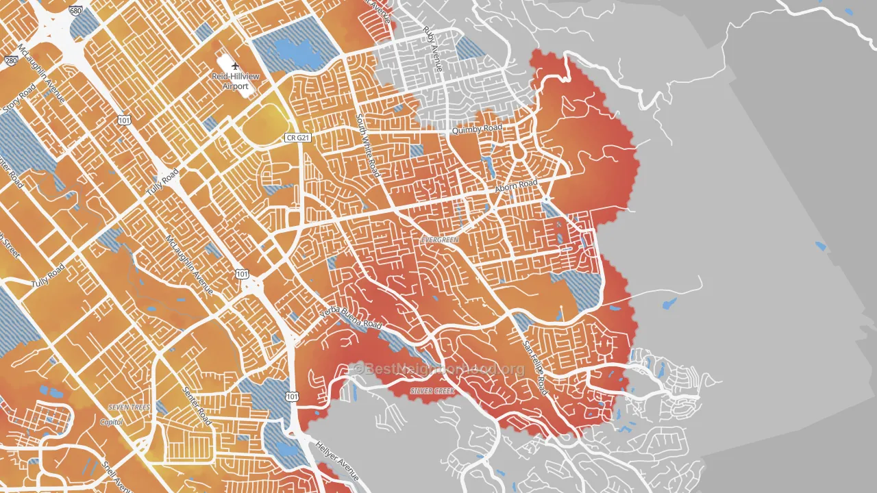 Transit Grade map of Evergreen, San Jose, CA