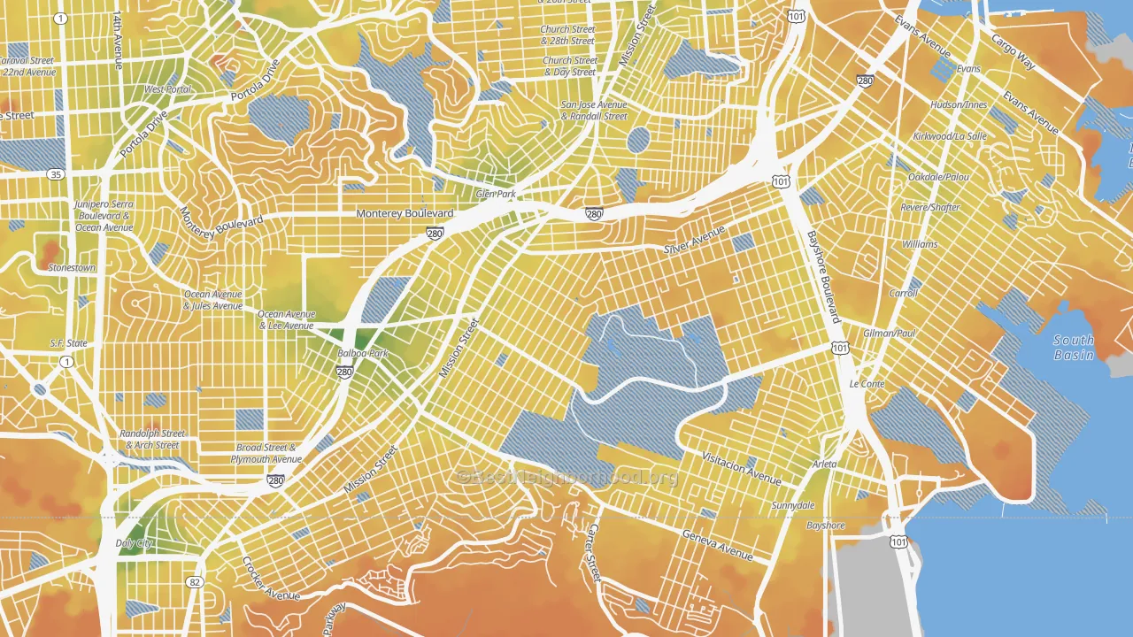 Transit Grade map of Excelsior, San Francisco, CA