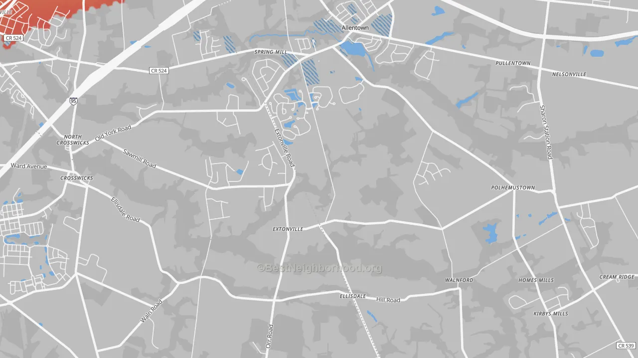 Transit Grade map of Extonville, NJ