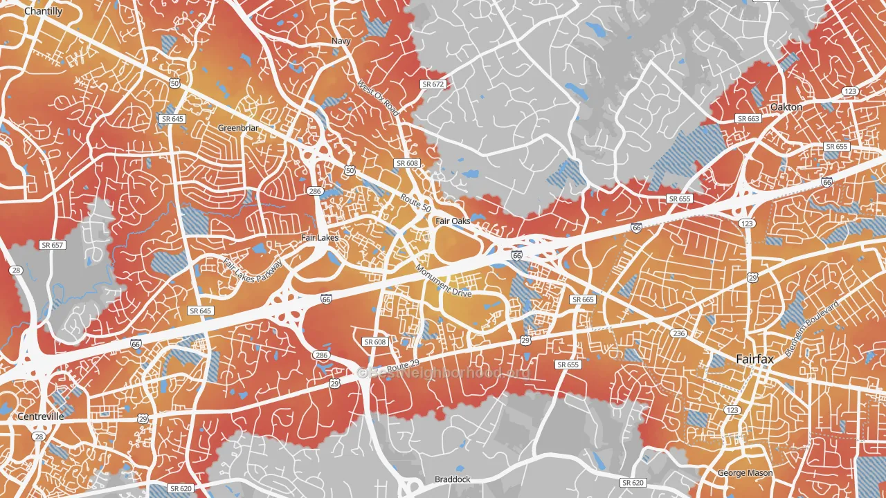 Transit Grade map of Fair Oaks, VA