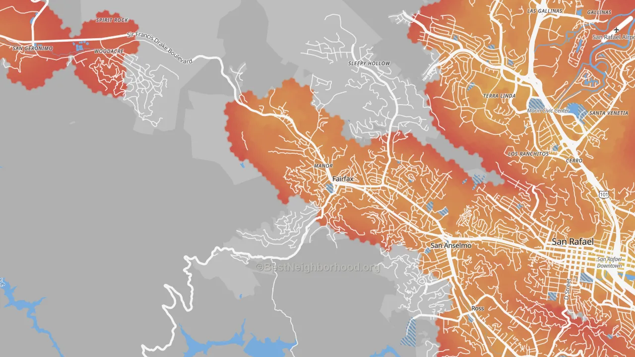 Transit Grade map of Fairfax, CA