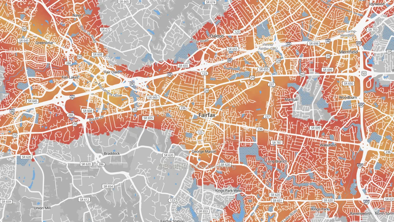 Transit Grade map of Fairfax, VA