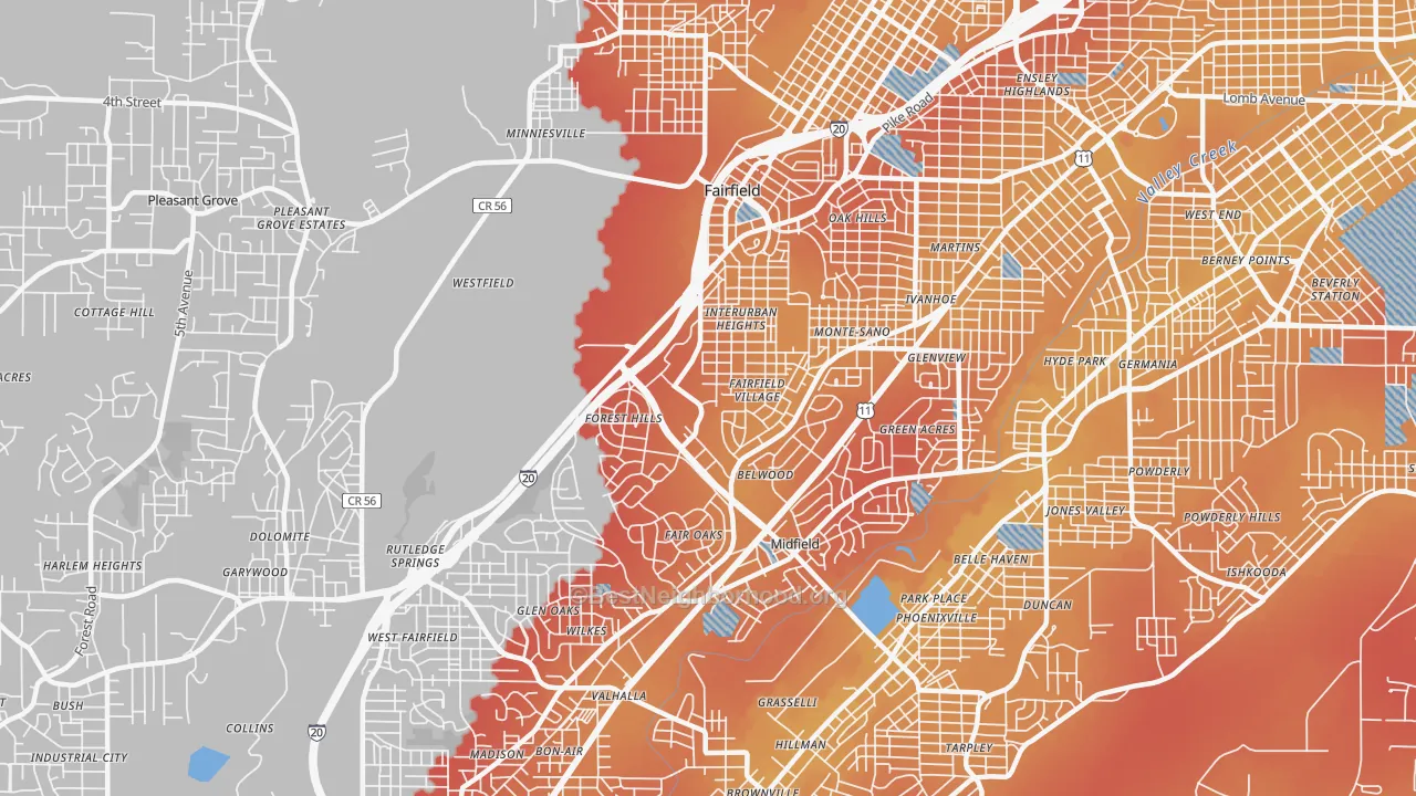 Transit Grade map of Fairfield, AL