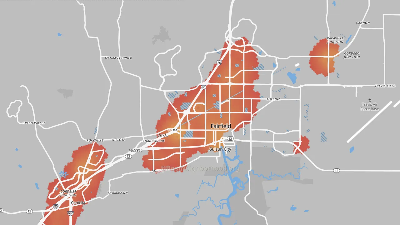 Transit Grade map of Fairfield, CA