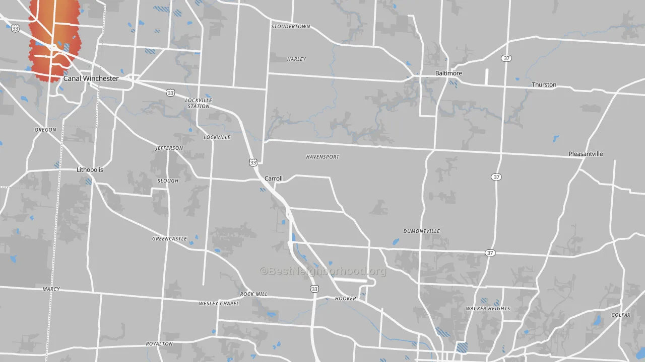 Transit Grade map of Fairfield County, OH