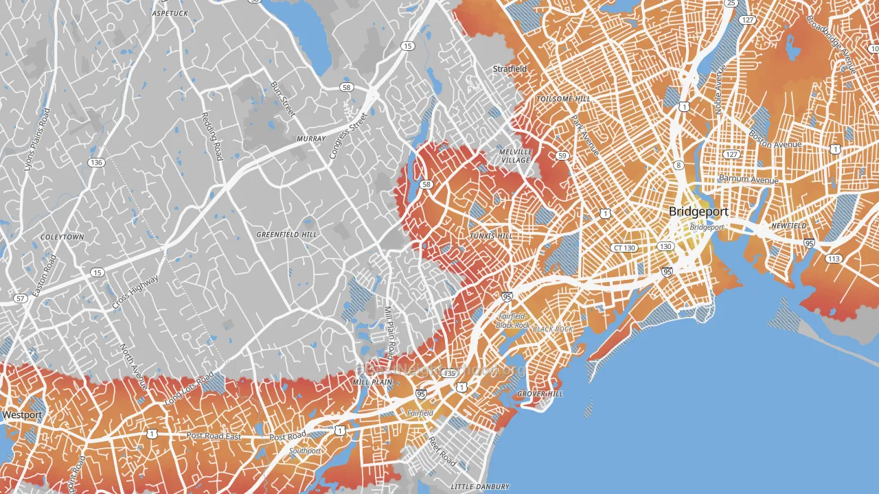 Transit Grade map of Fairfield, CT