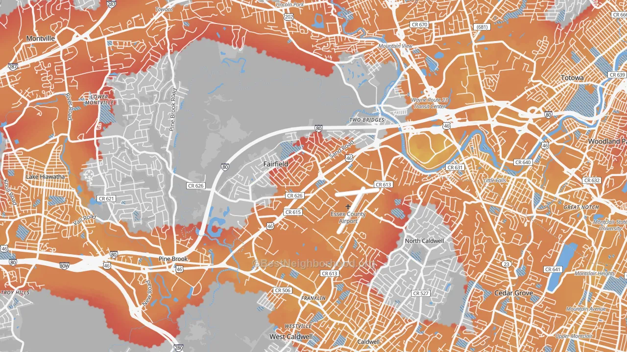 Transit Grade map of Fairfield, NJ