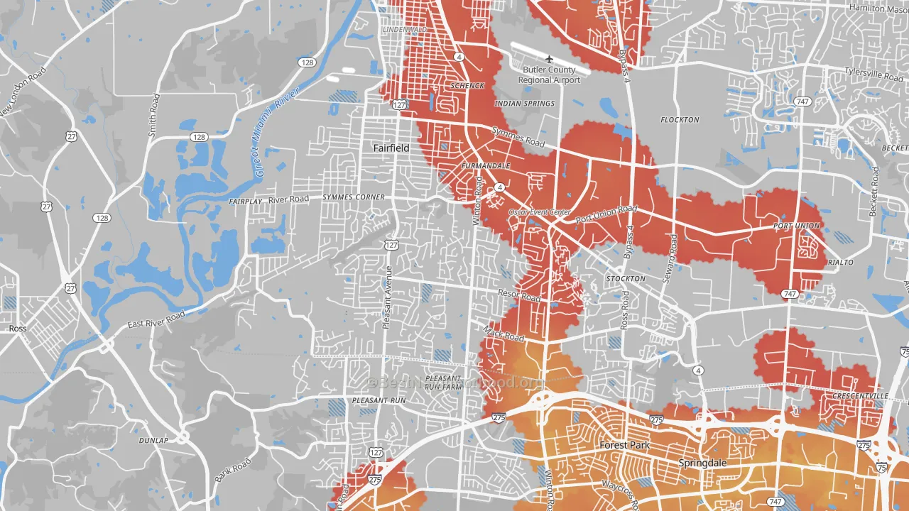 Transit Grade map of Fairfield, OH