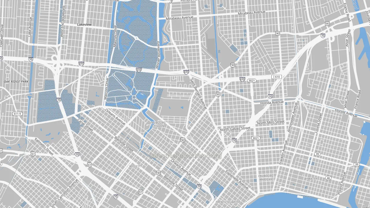 Transit Grade map of Fairgrounds, New Orleans, LA