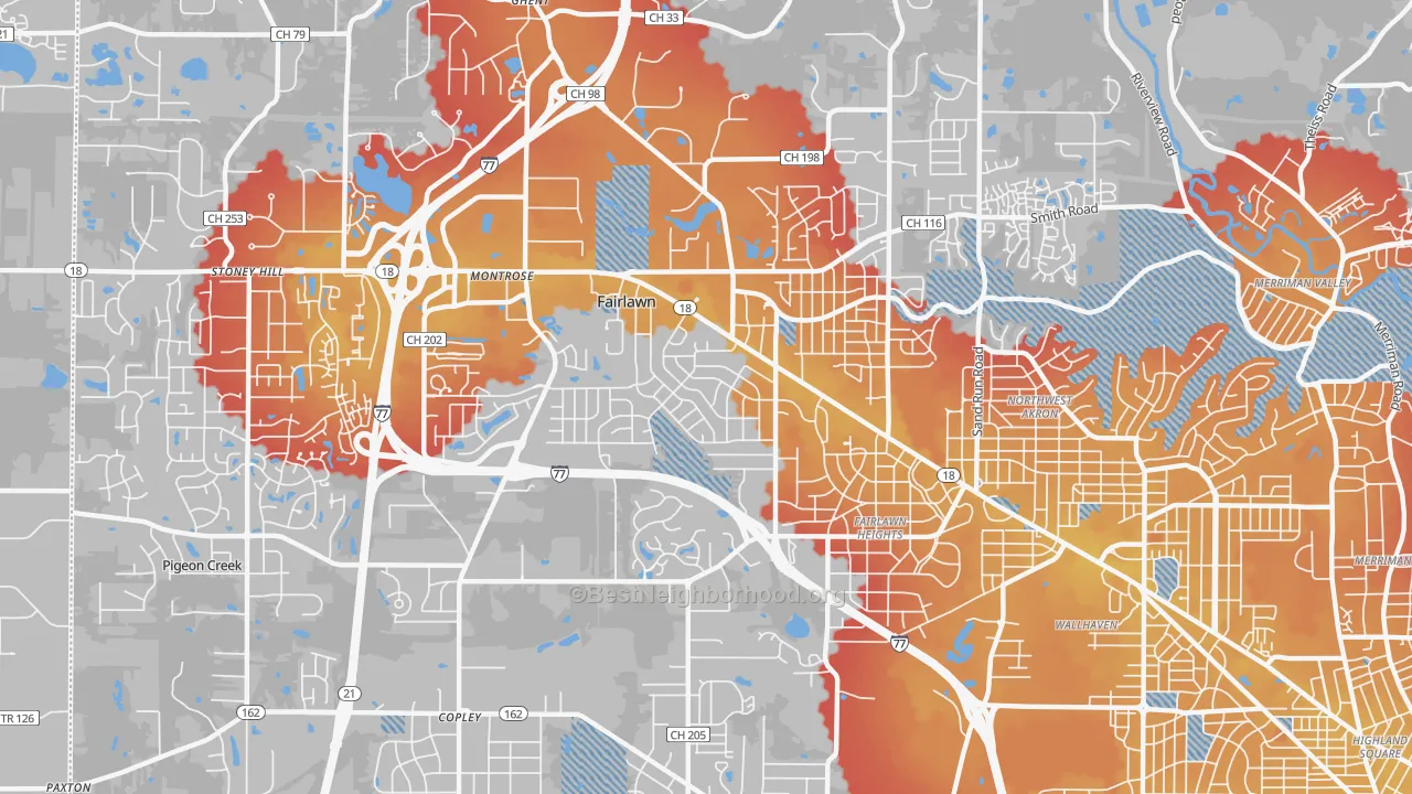 Transit Grade map of Fairlawn, OH