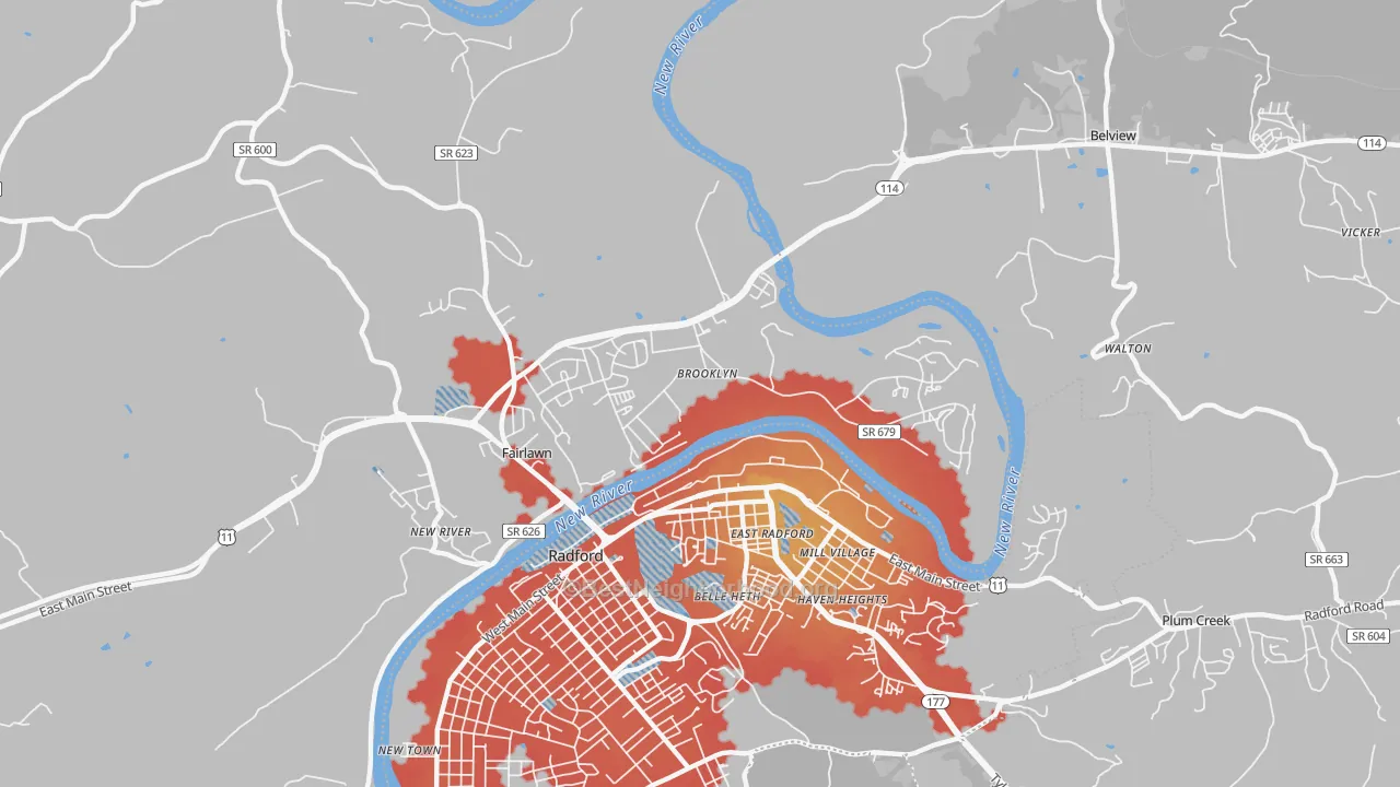 Transit Grade map of Fairlawn, VA