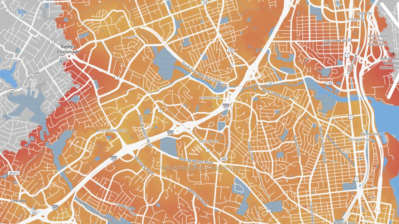 Transit Grade map of Fairlington-Shirlington, Arlington, VA