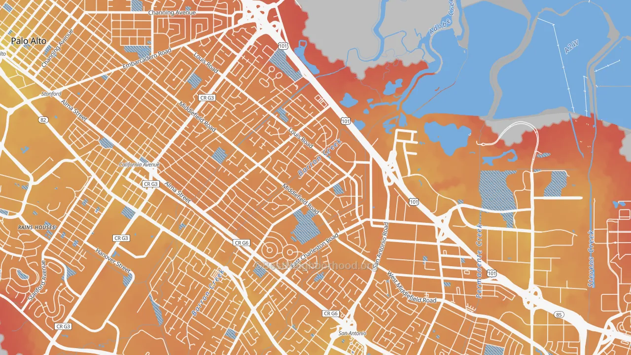 Transit Grade map of Fairmeadow, Palo Alto, CA