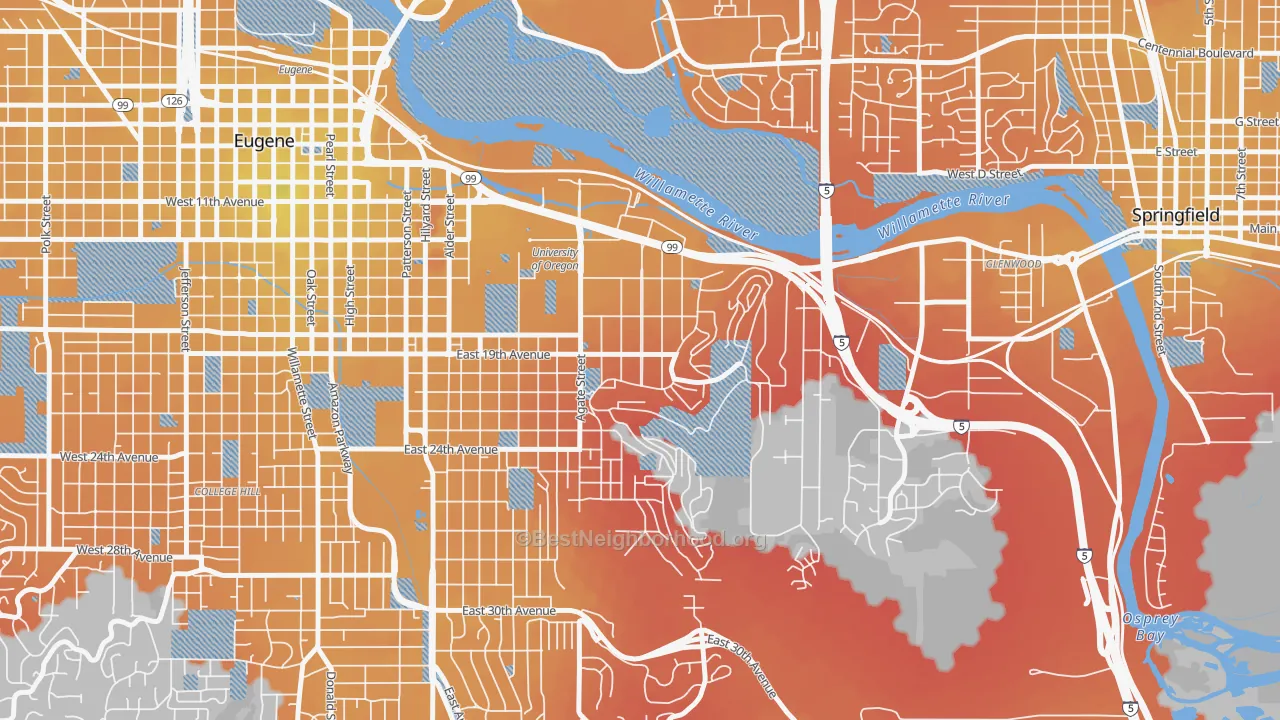 Transit Grade map of Fairmount, Eugene, OR
