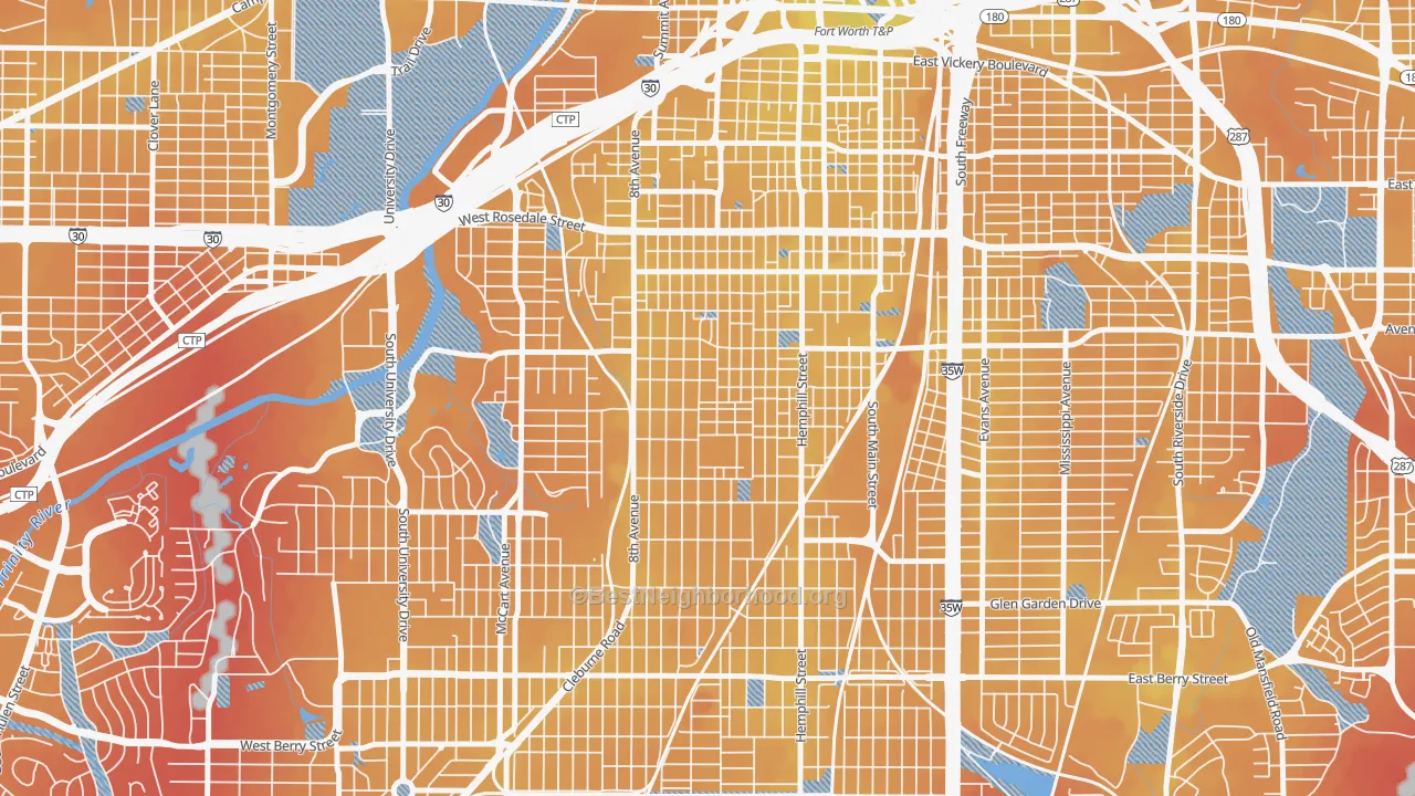 Transit Grade map of Fairmount, Fort Worth, TX
