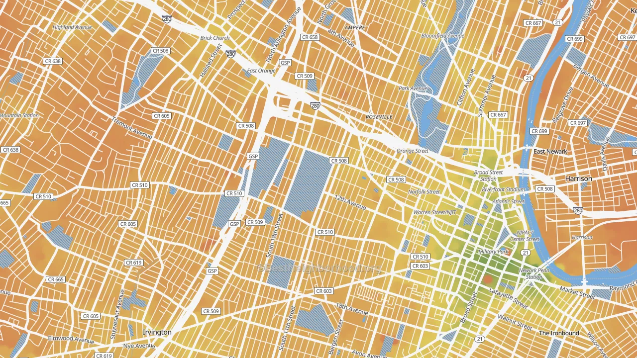 Transit Grade map of Fairmuont, Newark, NJ