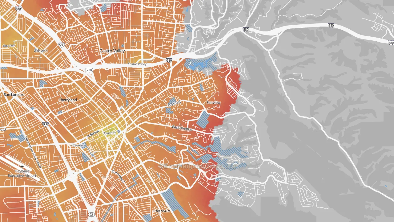 Transit Grade map of Fairview, CA