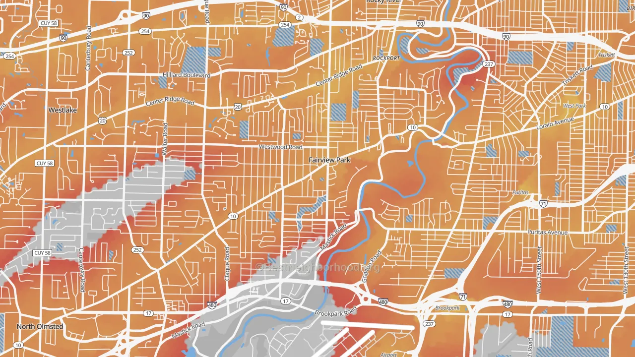 Transit Grade map of Fairview Park, OH