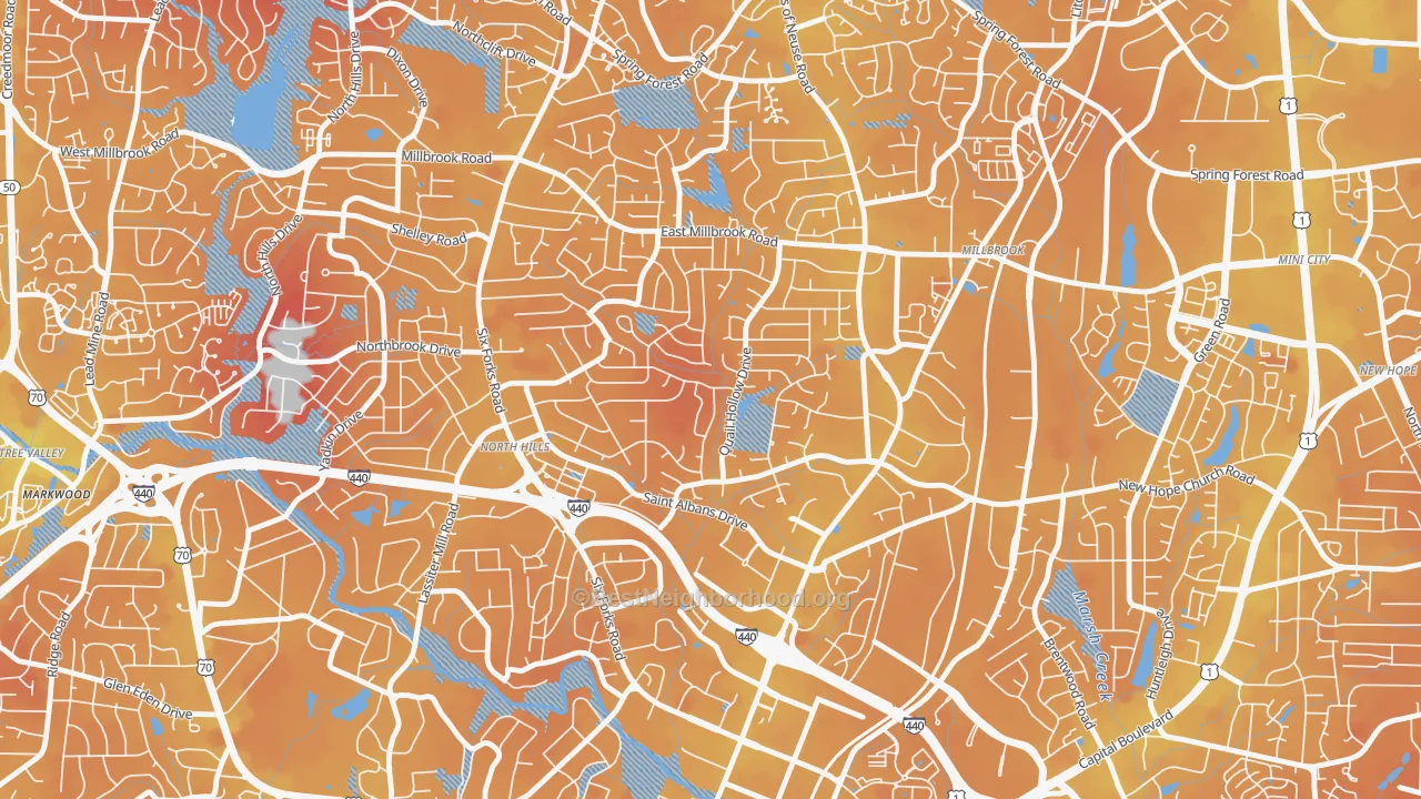 Transit Grade map of Falls of Neuse, Raleigh, NC