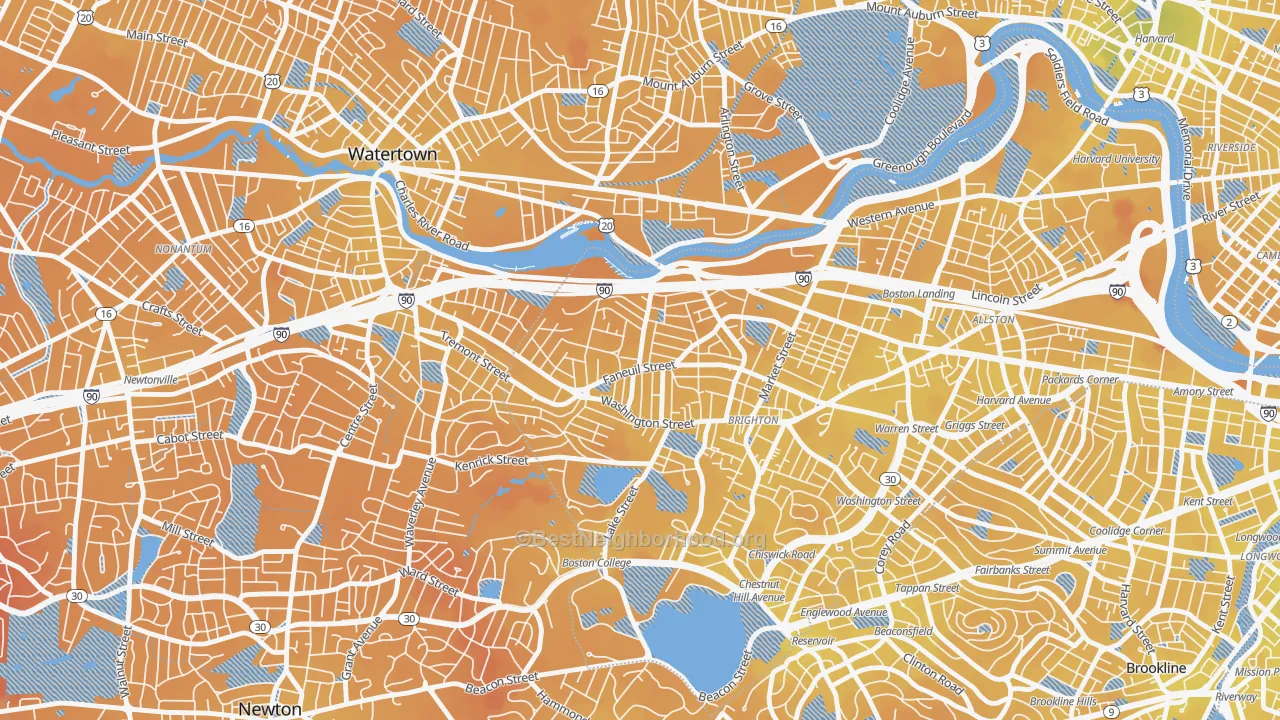 Transit Grade map of Faneuil, Brighton, MA