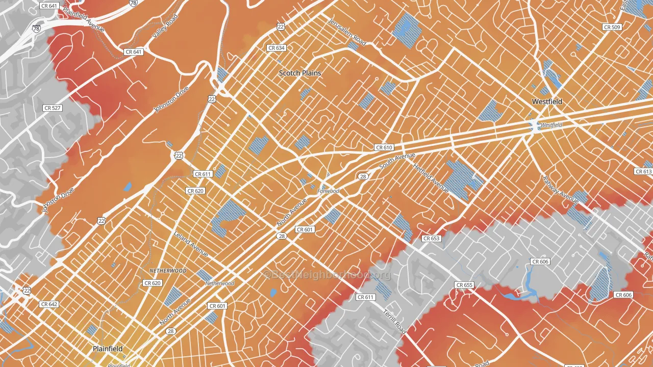 Transit Grade map of Fanwood, NJ