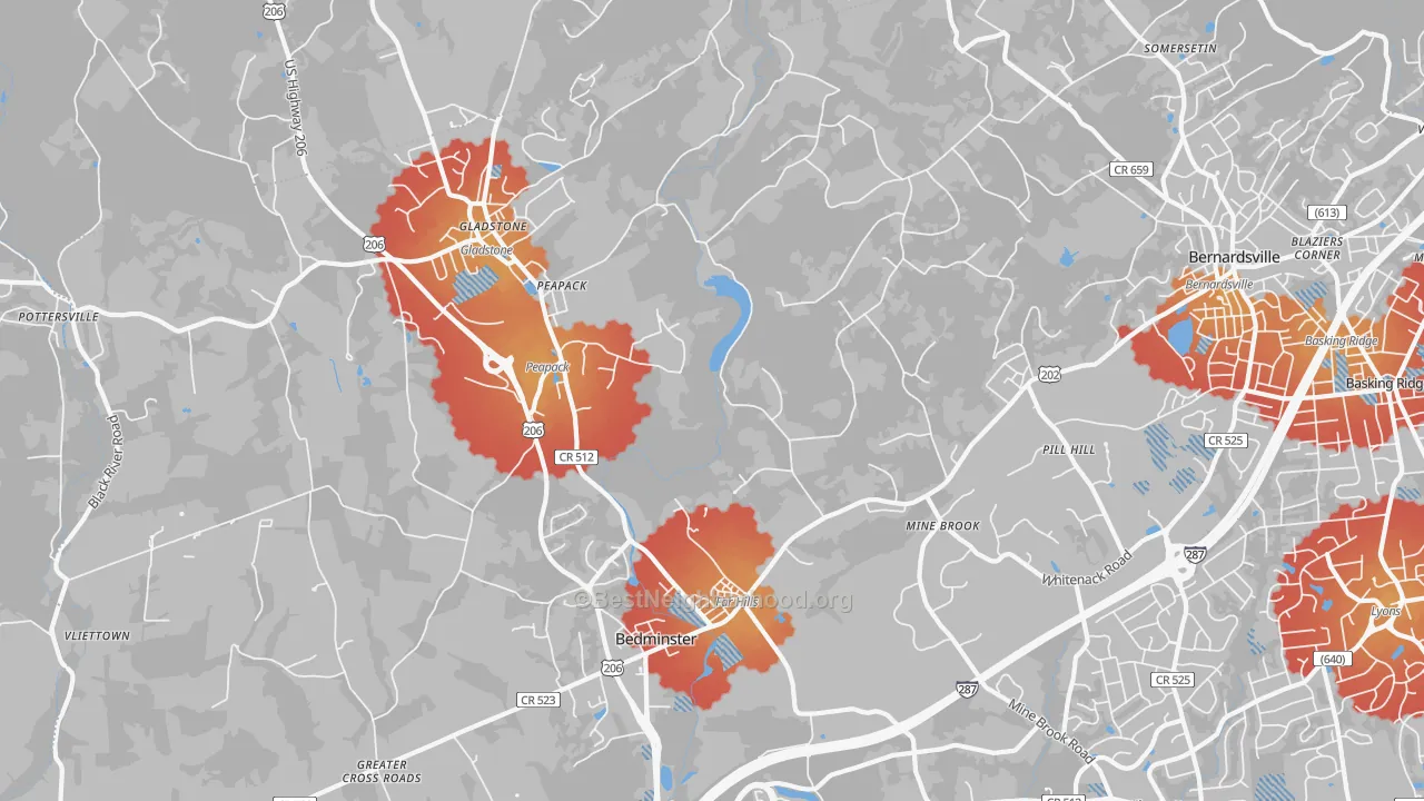 Transit Grade map of Far Hills, NJ