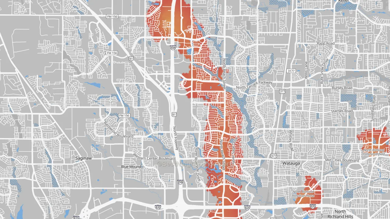 Transit Grade map of Far North Dallas-Fort Worth, Fort Worth, TX