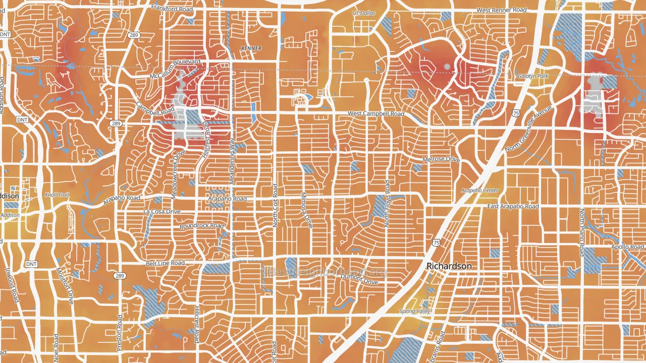 Transit Grade map of Far North Dallas-Richardson, Richardson, TX