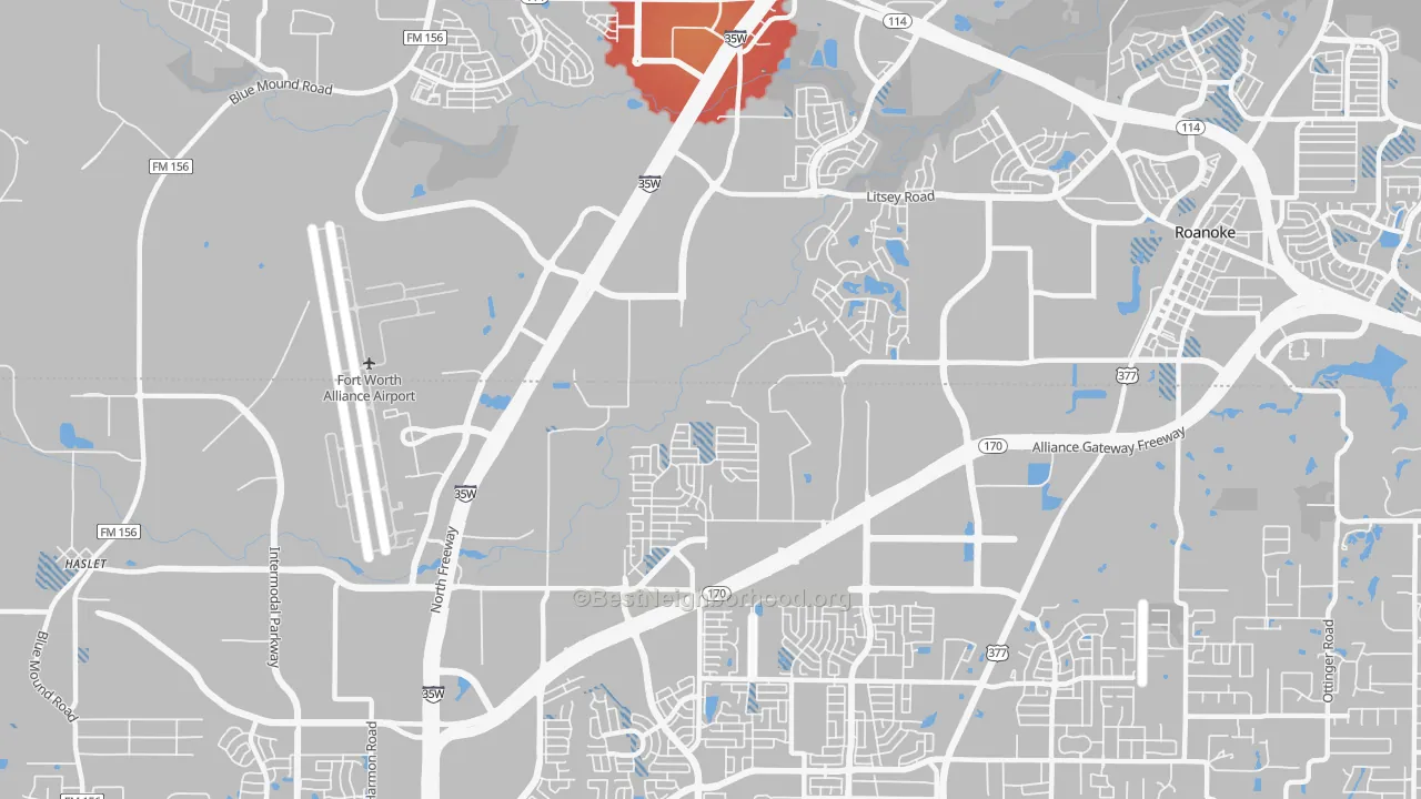 Transit Grade map of Far North Dallas-Roanoke, Roanoke, TX