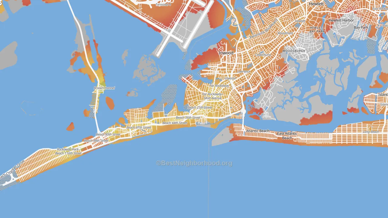 Transit Grade map of Far Rockaway, Queens, NY