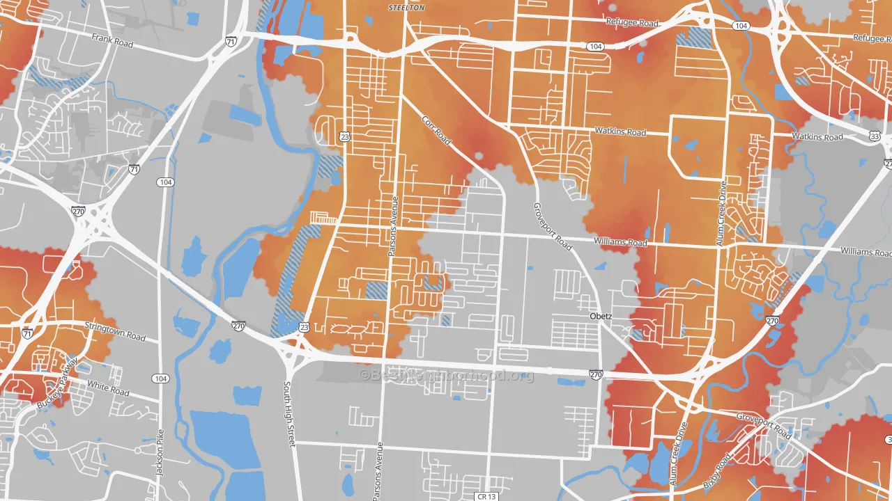 Transit Grade map of Far South, Columbus, OH