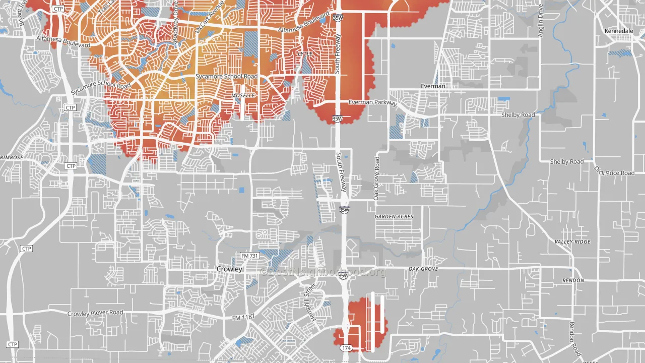 Transit Grade map of Far South, Fort Worth, TX
