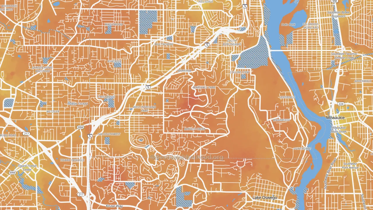 Transit Grade map of Far Southwest, Portland, OR